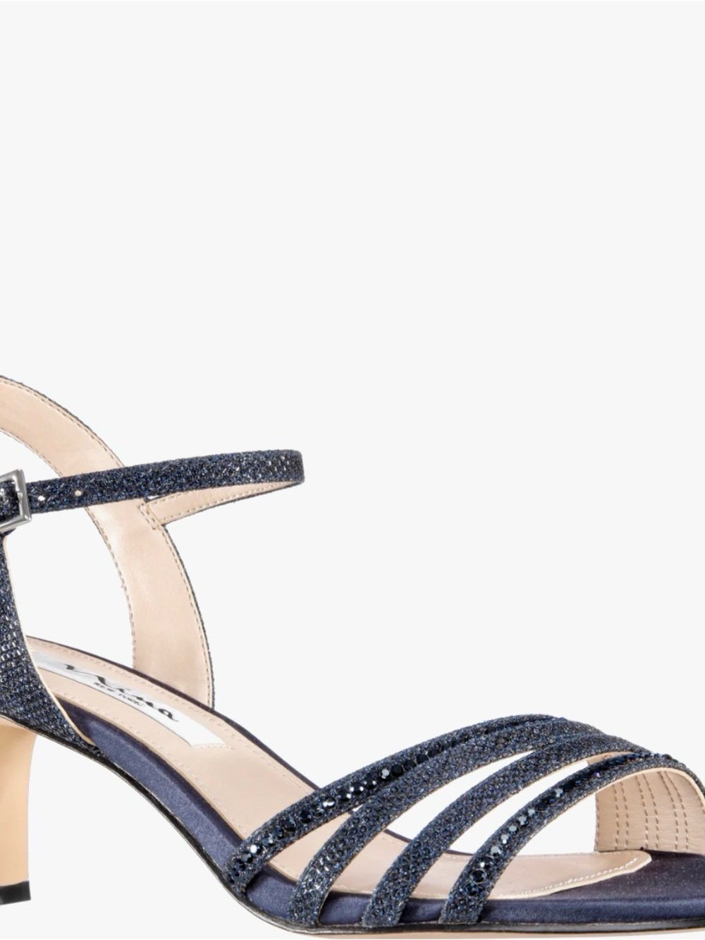 Nina Navy Glitter Strappy Mid-Heel Sandal